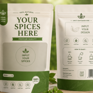Custom Herbal & Spice Packaging Mockup | Premium Stand-Up Pouch Design Template